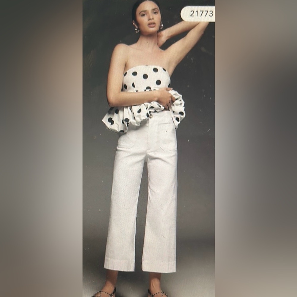 Maeve White cropped wide leg pants